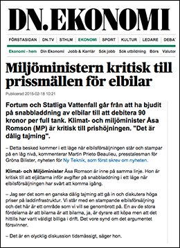 Miljöministern kritisk till prissmäll för elbilar